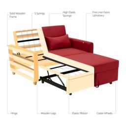 Bravich LTD Dahlia 2-Seater Pull Out Sofa Bed - Convertible Sleeper Sofa in Red - Size: 2 Seater - thumbnail 5