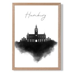 ARTZE Hamburg Watercolour Skyline City Framed Print SIZE: A3 with Oak Frame in Black - Size: A4 - thumbnail 1