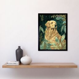"Artery8 Wall Art Print Golden Retriever Dog in Nature Modern Watercolour Art Framed in Black - Size: W12"" x H16""" - thumbnail 2