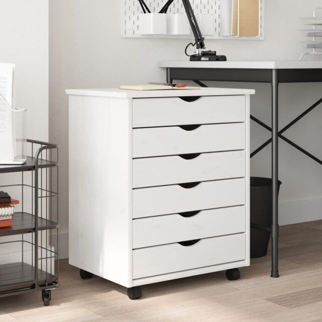 Berkfield Home Rolling Cabinet with Drawers MOSS White Solid Wood Pine - image 1