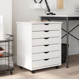 Berkfield Home Rolling Cabinet with Drawers MOSS White Solid Wood Pine