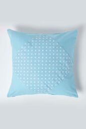 Homescapes Cotton Plain & Polka Dots Cushion Cover in Blue - Size: 45 cm x 45 cm - thumbnail 1