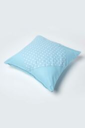 Homescapes Cotton Plain & Polka Dots Cushion Cover in Blue - Size: 45 cm x 45 cm - thumbnail 4