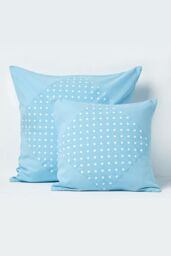 Homescapes Cotton Plain & Polka Dots Cushion Cover in Blue - Size: 45 cm x 45 cm - thumbnail 5