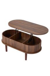 Living and Home Wooden Oval Lift-Top Coffee Table with Hidden Compartment in Walnut - thumbnail 2