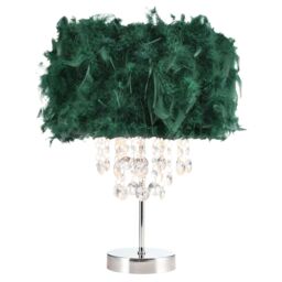 Happy Homewares Modern Chandelier Feather Table Lamp with Waterfall Acrylic Droplets in Green - Size: 17 inches - thumbnail 2