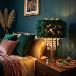 Happy Homewares Modern Chandelier Feather Table Lamp with Waterfall Acrylic Droplets in Green - Size: 17 inches - thumbnail 4