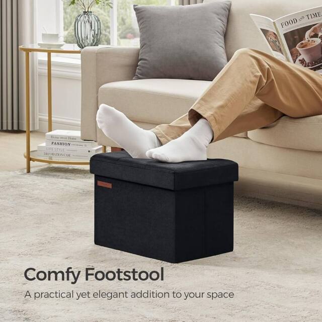 The Bazaarist Folding Storage Ottoman Bench Space Saving, Black in Jet Black - image 1
