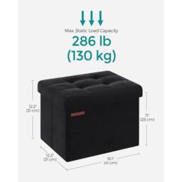 The Bazaarist Folding Storage Ottoman Bench Space Saving, Black in Jet Black - thumbnail 3