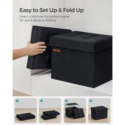 The Bazaarist Folding Storage Ottoman Bench Space Saving, Black in Jet Black - thumbnail 6