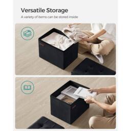 The Bazaarist Folding Storage Ottoman Bench Space Saving, Black in Jet Black - thumbnail 5