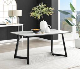FurnitureboxUK Carson 160cm White Marble Effect Large Dining Table with Black Legs