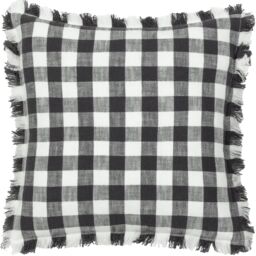 Yard Barton Check Fringed 100% Cotton Cushion in Black - Size: 45 cm x 45 cm - thumbnail 2