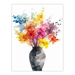 "Artery8 Wall Art Print Flower Bouquet in Vase Abstract Watercolour Poster - Size: W24"" x H32""" - thumbnail 1