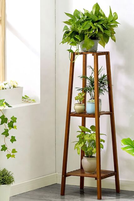 Living and Home 4/3/2 tier Vintage Indoor Plant Stand Solid Wood Display Shelf Potted Rack in Brown - Size: Large - image 1