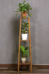 Living and Home 4/3/2 tier Vintage Indoor Plant Stand Solid Wood Display Shelf Potted Rack in Brown - Size: Large - thumbnail 5