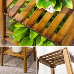 Living and Home 4/3/2 tier Vintage Indoor Plant Stand Solid Wood Display Shelf Potted Rack in Brown - Size: Large - thumbnail 6
