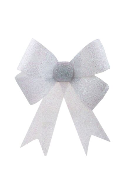 VFM e-Store Tinsel Bow Christmas Decoration X 1 37cm x 49cm x 13cm White - Size: 37 cm x 49 cm x 13 cm - image 1