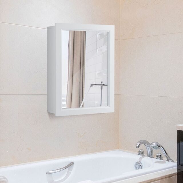 Gymax Bathroom Mirror Cabinet Wall Mounted Storage Cabinet With Shelves in White - image 1