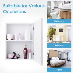 Gymax Bathroom Mirror Cabinet Wall Mounted Storage Cabinet With Shelves in White - thumbnail 2