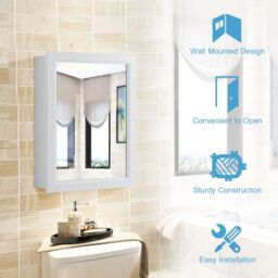 Gymax Bathroom Mirror Cabinet Wall Mounted Storage Cabinet With Shelves in White - thumbnail 3