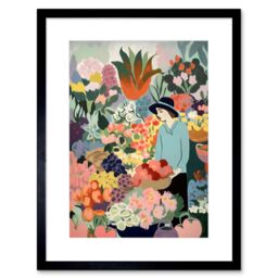 "Artery8 Wall Art Print Danish Pastel Aesthetic Flower Market Watercolour Painting Woman Bouquet Artwork Framed 9X7 Inch in Black - Size: W7"" x H9""" - thumbnail 1
