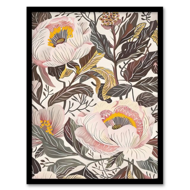 "Artery8 Blooming Pink Peonies Elegant Floral Design Framed Art Print in Green - Size: W12"" x H16""" - image 1