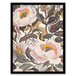 "Artery8 Blooming Pink Peonies Elegant Floral Design Framed Art Print in Green - Size: W12"" x H16""" - thumbnail 1