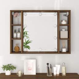 Berkfield Home Mirror Cabinet with LED Brown Oak 76x15x55 cm - Size: 76 x 15 x 55 cm - thumbnail 5