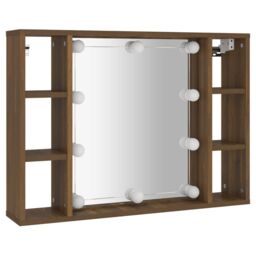 Berkfield Home Mirror Cabinet with LED Brown Oak 76x15x55 cm - Size: 76 x 15 x 55 cm - thumbnail 3