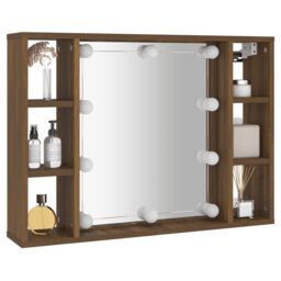 Berkfield Home Mirror Cabinet with LED Brown Oak 76x15x55 cm - Size: 76 x 15 x 55 cm - thumbnail 6