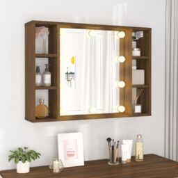 Berkfield Home Mirror Cabinet with LED Brown Oak 76x15x55 cm - Size: 76 x 15 x 55 cm - thumbnail 4