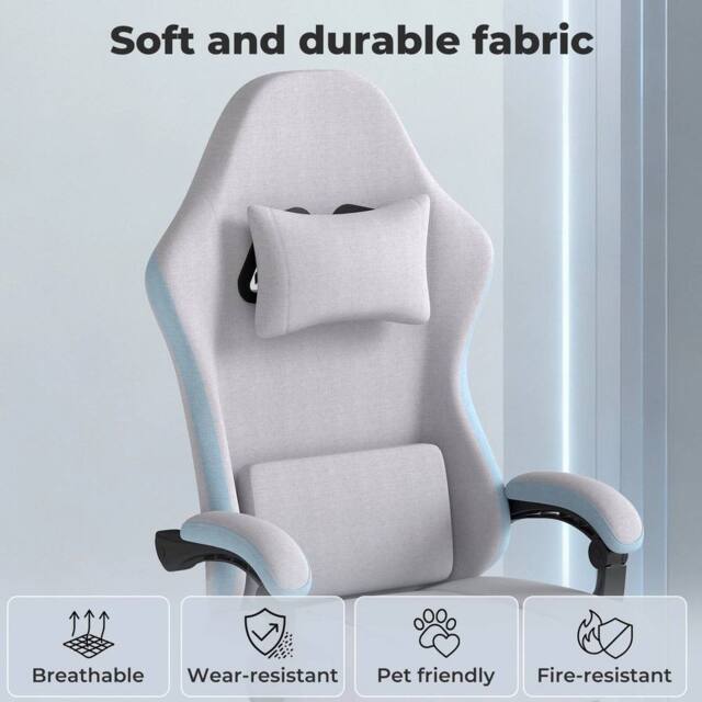 KORVIXA Office Desk Chair Fabric Gaming Recliner in Grey - Size: 120 cm x 45 cm - image 1