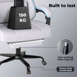 KORVIXA Office Desk Chair Fabric Gaming Recliner in Grey - Size: 120 cm x 45 cm - thumbnail 4