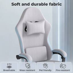 KORVIXA Office Desk Chair Fabric Gaming Recliner in Grey - Size: 120 cm x 45 cm