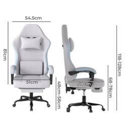 KORVIXA Office Desk Chair Fabric Gaming Recliner in Grey - Size: 120 cm x 45 cm - thumbnail 2
