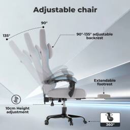 KORVIXA Office Desk Chair Fabric Gaming Recliner in Grey - Size: 120 cm x 45 cm - thumbnail 5