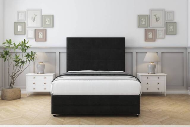 "Comfort Beds Zoya Plush Divan Set 2 Drawers-54"" Headboard-Footboard in Black - Size: Super King" - image 1