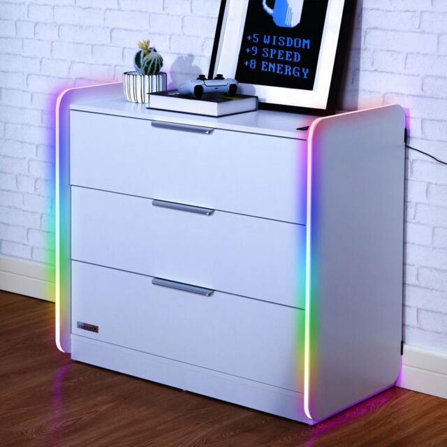 X Rocker Electra Chest of 3 Drawers Sideboard with LED Lights in White - image 1