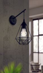 Loops LED Wall Light / Sconce Black Steel Geometirc Wire Shade 1 x 60W E27 Bulb - thumbnail 3