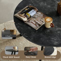 SONARA 100cm Round Dining Table with Black Marble Top & Flat Tube Metal Leg - thumbnail 4