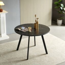 SONARA 100cm Round Dining Table with Black Marble Top & Flat Tube Metal Leg - thumbnail 8