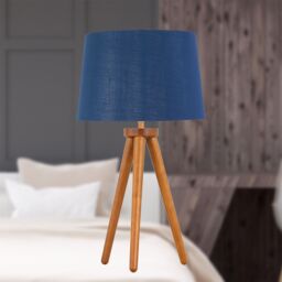 First Choice Lighting Set of 2 Dark Oak Table Lamp or Bedside Lights with Navy Silver Shades in Brown - thumbnail 4