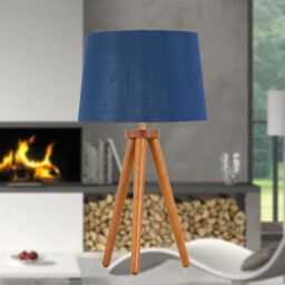 First Choice Lighting Set of 2 Dark Oak Table Lamp or Bedside Lights with Navy Silver Shades in Brown - thumbnail 5