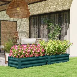 OUTSUNNY of 2 Galvanised Garden Raised Bed for Flowers in Green - thumbnail 1
