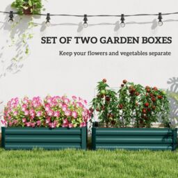 OUTSUNNY of 2 Galvanised Garden Raised Bed for Flowers in Green - thumbnail 4