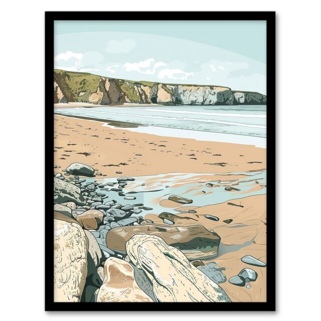 "Artery8 Barafundle Bay Coastal Seaside Wales UK Beach Framed Art Print in Blue - Size: W12"" x H16""" - image 1