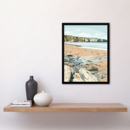 "Artery8 Barafundle Bay Coastal Seaside Wales UK Beach Framed Art Print in Blue - Size: W12"" x H16""" - thumbnail 4