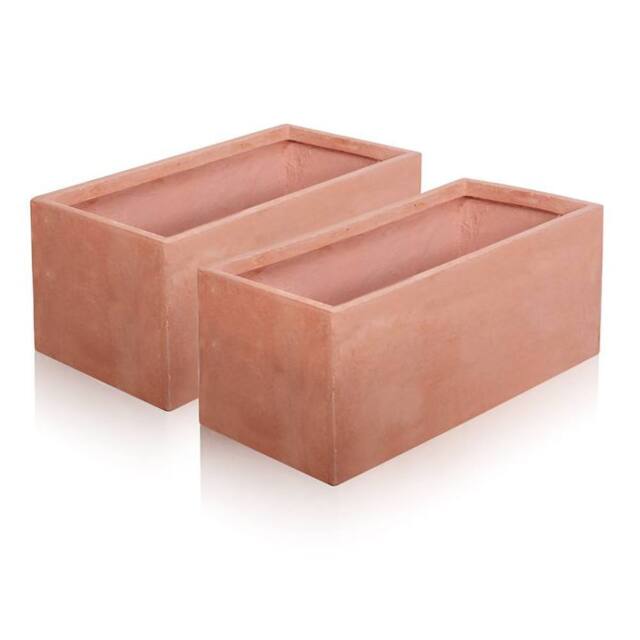 Primrose Terracotta Fibrecotta Rectangular Trough Planters 50cm Set of 2 in Red - image 1