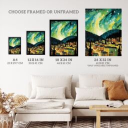 Wee Blue Coo Wall Art Print Yukon Northern Lights Green Teal Blue Living Room Framed - Size: A4 - thumbnail 3